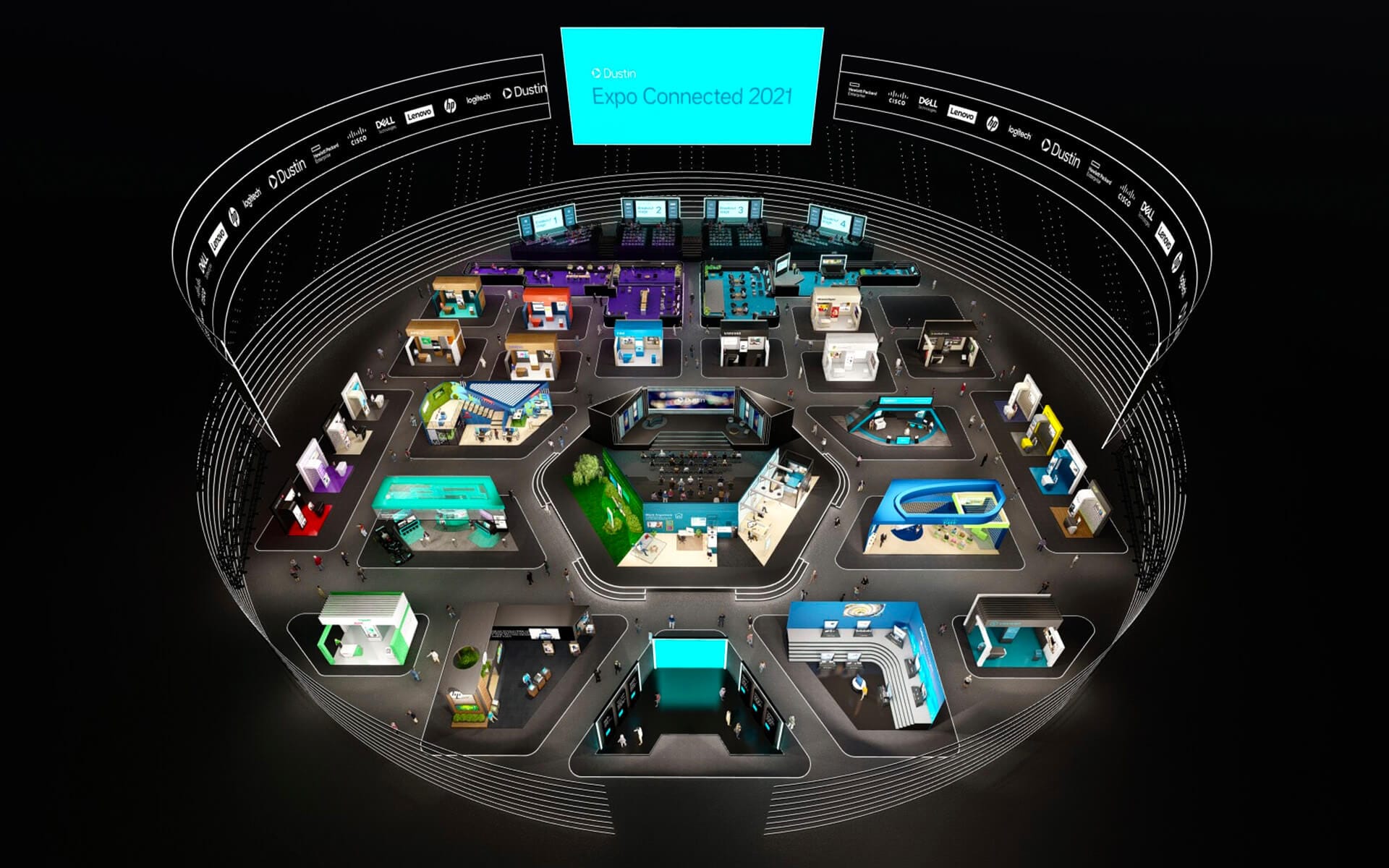 Virtuellt mässområde till det digitala eventet Dustin Expo Connected 2021